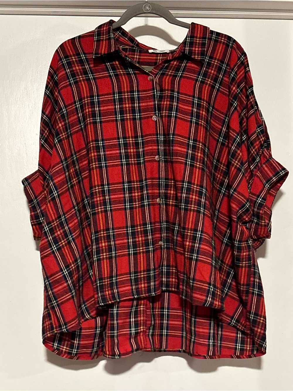 Classic Red Plaid Button-Down Shirt - Relaxed Women's Top